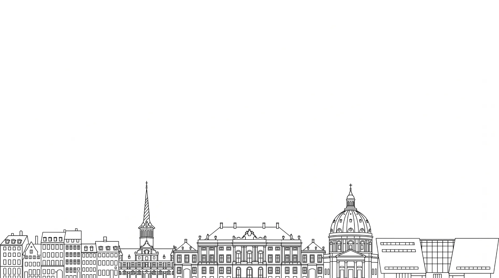 Linjetegning af Københavns skyline.